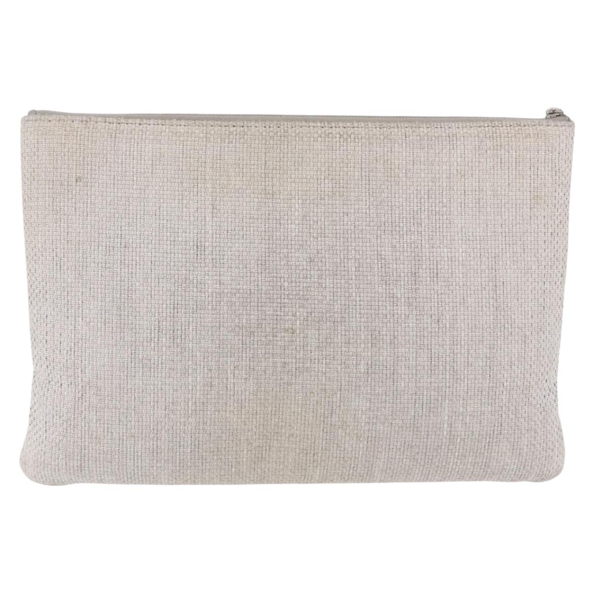 CHANEL Deauville Clutch Bag Straw Gray Silver CC Auth ka6238A