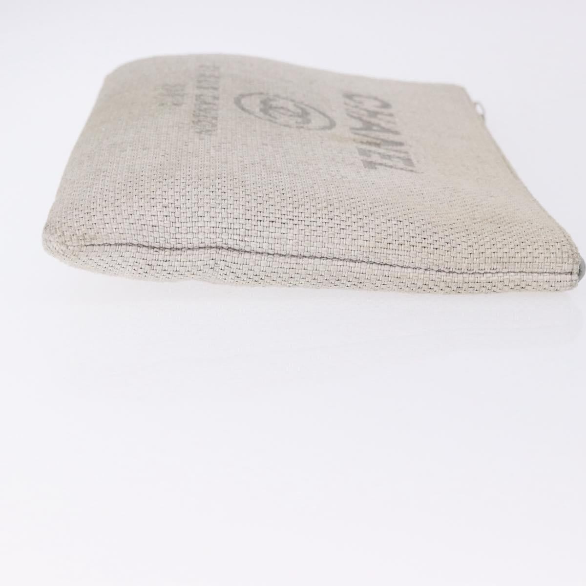 CHANEL Deauville Clutch Bag Straw Gray Silver CC Auth ka6238A