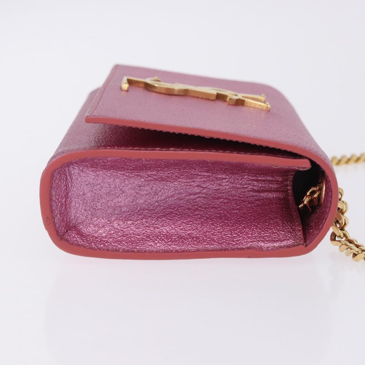 SAINT LAURENT Chain Shoulder Bag Leather Pink Gold Tone Auth ka6239M