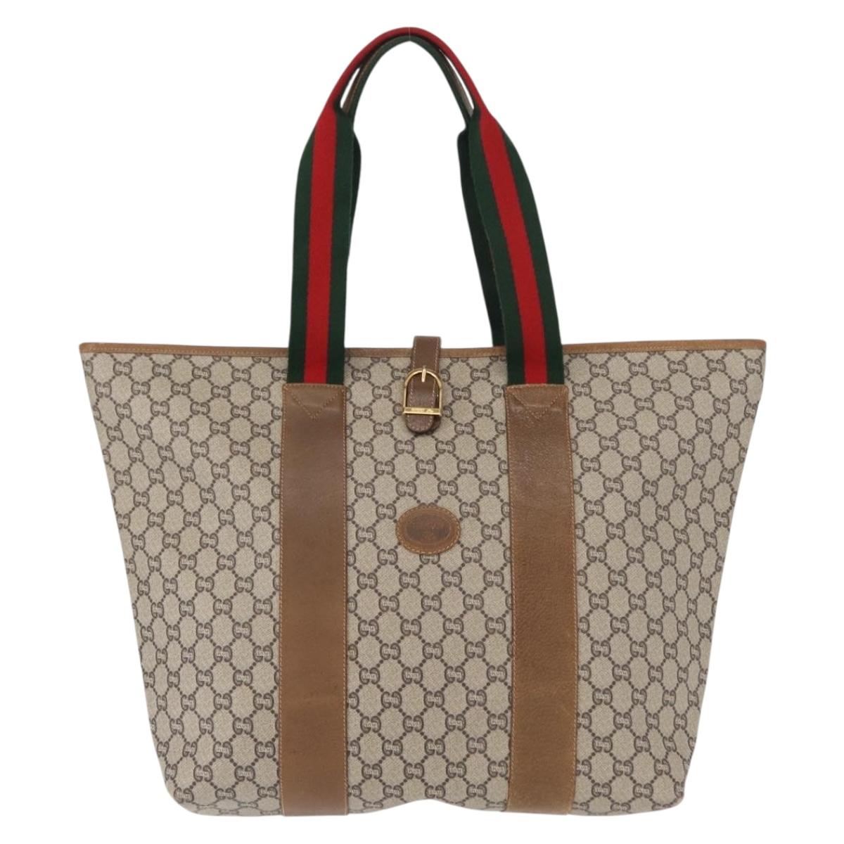GUCCI GUCCI Plus Supreme Web Sherry Line Tote Bag PVC Beige Gold Auth ka624