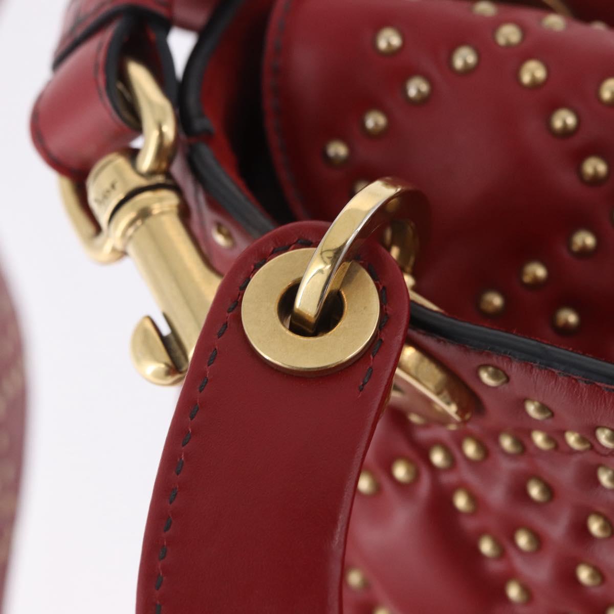 Christian Dior Lady Dior Canage Hand Bag Lamb Skin 2way Red Gold Auth ka6240V