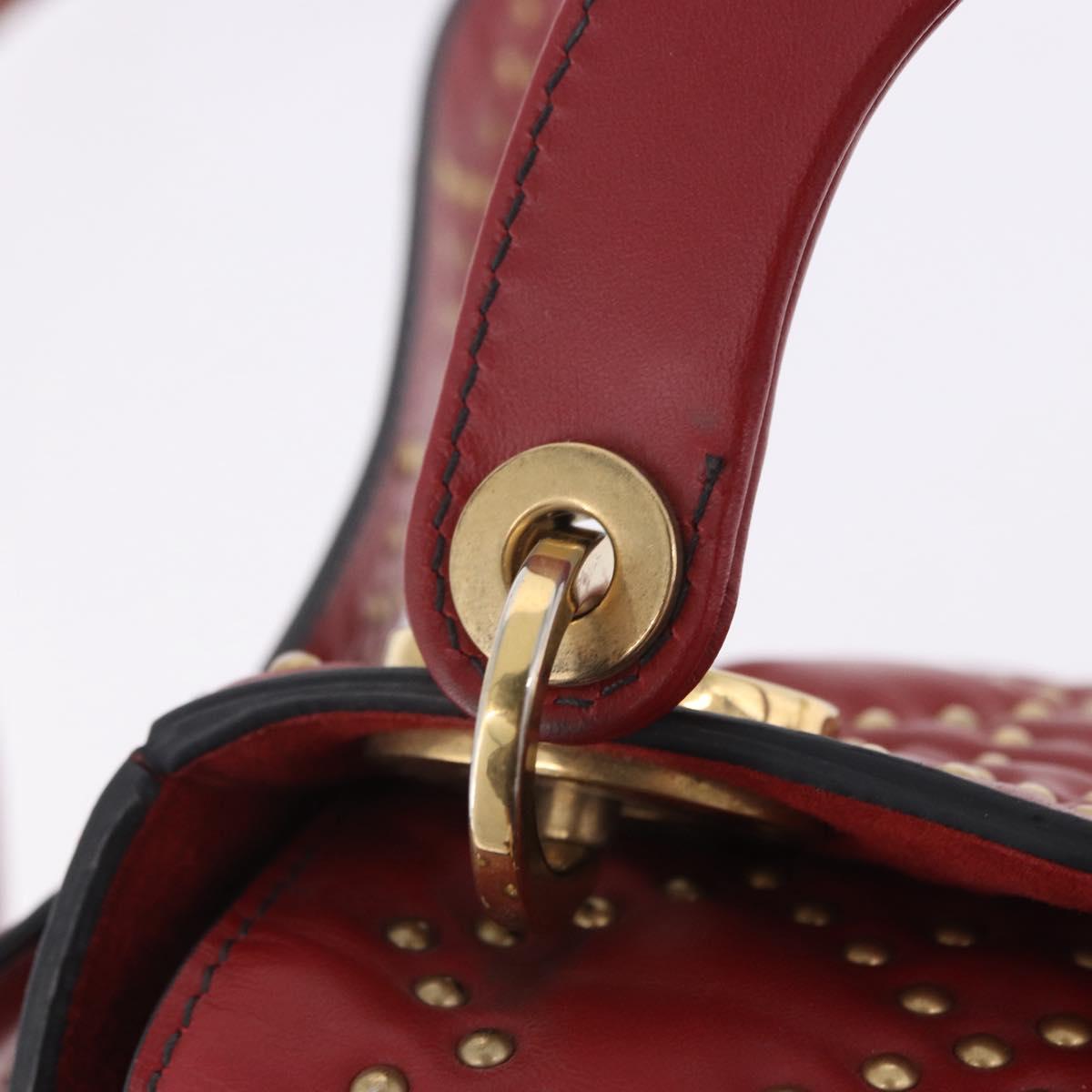 Christian Dior Lady Dior Canage Hand Bag Lamb Skin 2way Red Gold Auth ka6240V