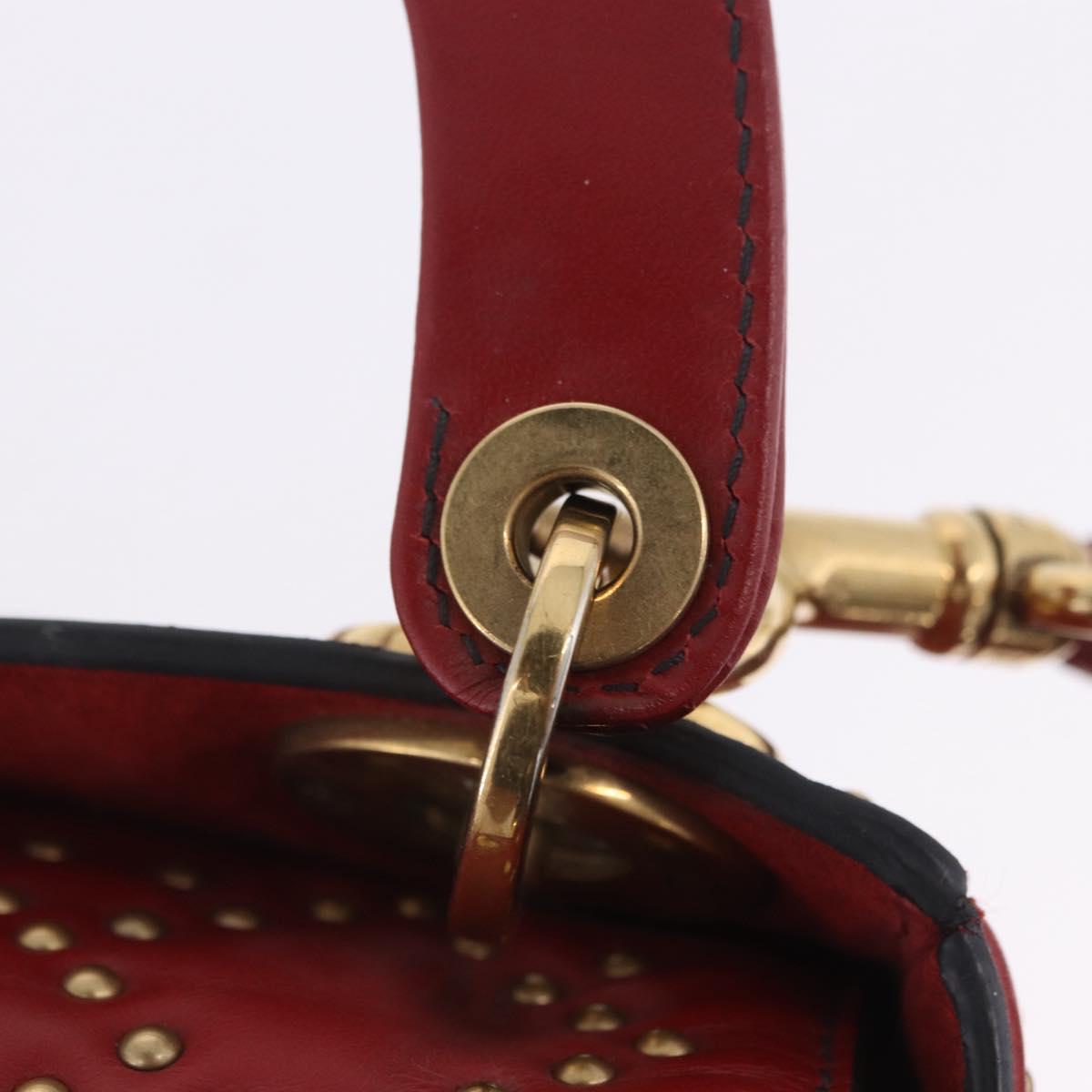 Christian Dior Lady Dior Canage Hand Bag Lamb Skin 2way Red Gold Auth ka6240V