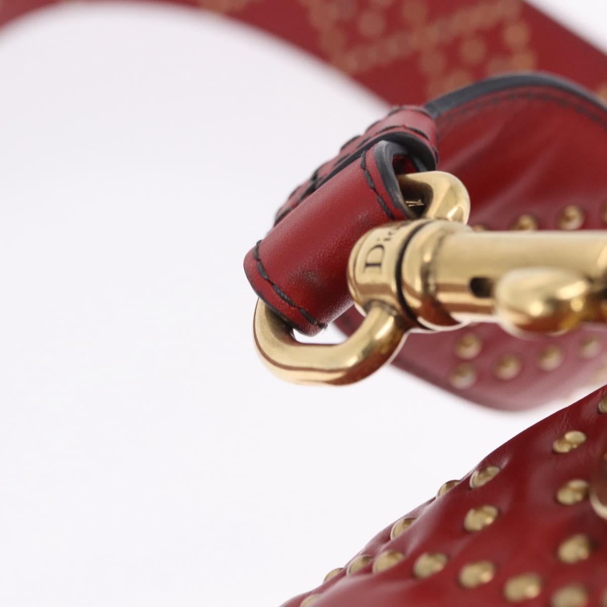 Christian Dior Lady Dior Canage Hand Bag Lamb Skin 2way Red Gold Auth ka6240V