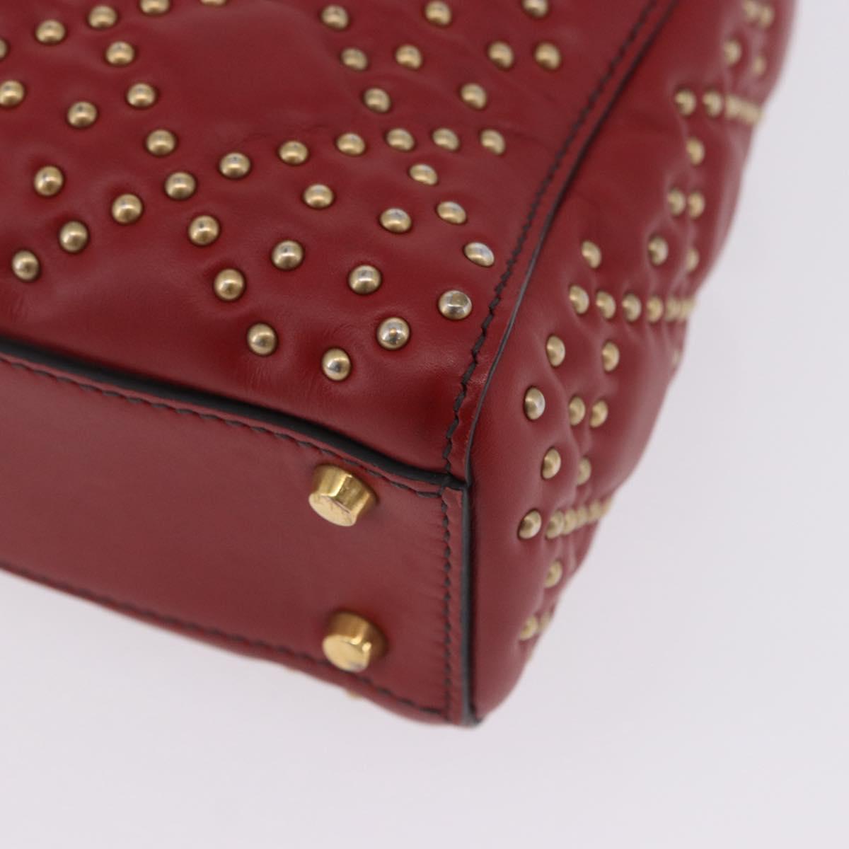 Christian Dior Lady Dior Canage Hand Bag Lamb Skin 2way Red Gold Auth ka6240V