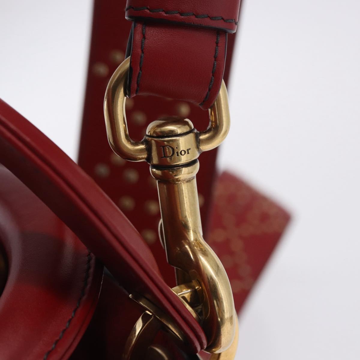 Christian Dior Lady Dior Canage Hand Bag Lamb Skin 2way Red Gold Auth ka6240V