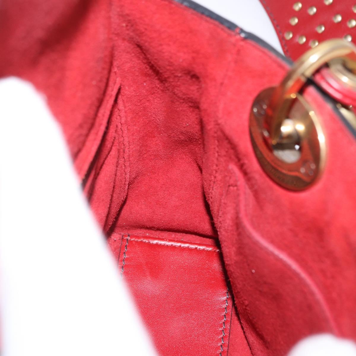 Christian Dior Lady Dior Canage Hand Bag Lamb Skin 2way Red Gold Auth ka6240V