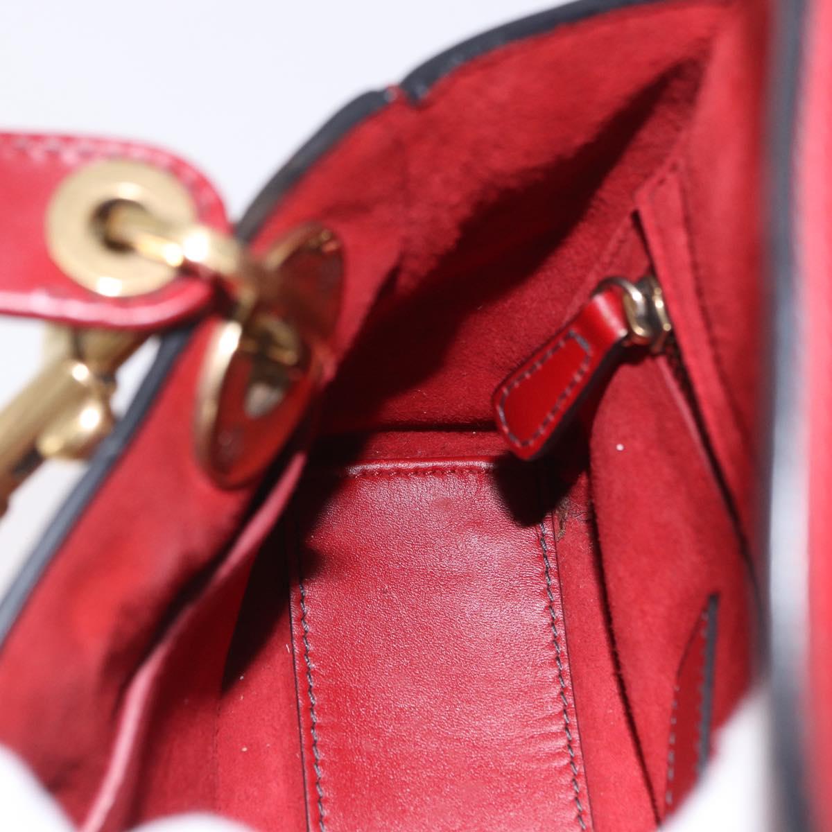 Christian Dior Lady Dior Canage Hand Bag Lamb Skin 2way Red Gold Auth ka6240V
