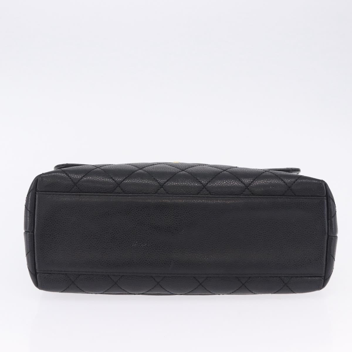 CHANEL Matelasse Hand Bag Caviar Skin Black Gold Tone CC Auth ka6241V