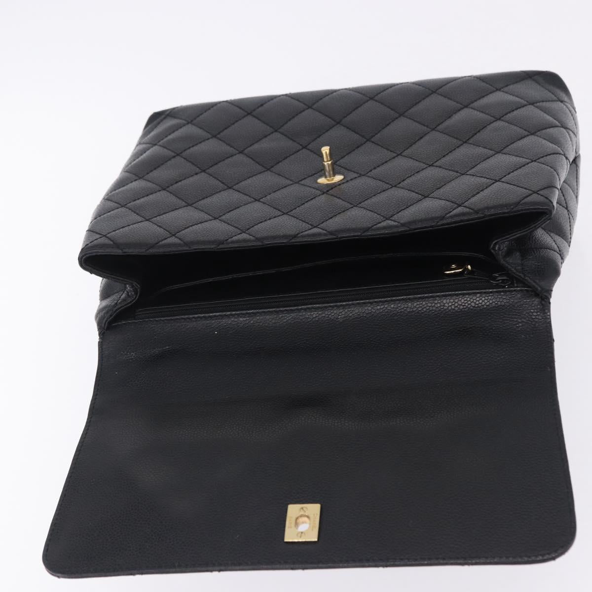 CHANEL Matelasse Hand Bag Caviar Skin Black Gold Tone CC Auth ka6241V