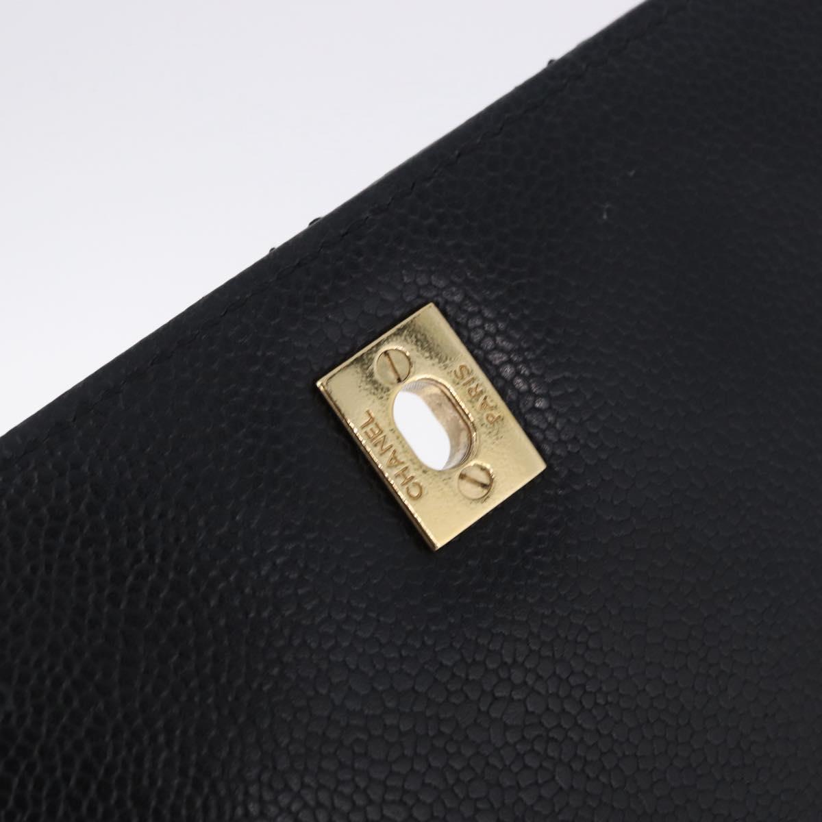 CHANEL Matelasse Hand Bag Caviar Skin Black Gold Tone CC Auth ka6241V