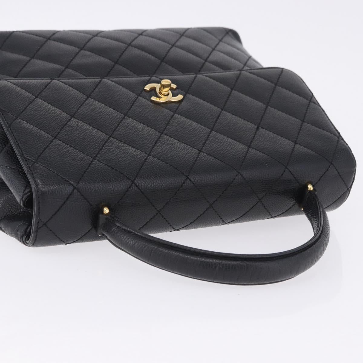 CHANEL Matelasse Hand Bag Caviar Skin Black Gold Tone CC Auth ka6241V