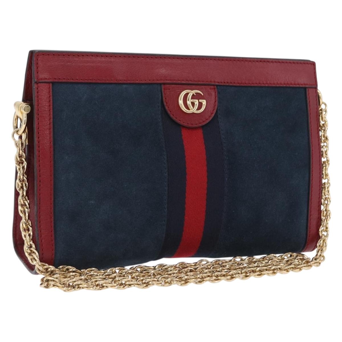 GUCCI Ophdia GG Chain Shoulder Bag Suede Navy 503877 Auth ka6243V