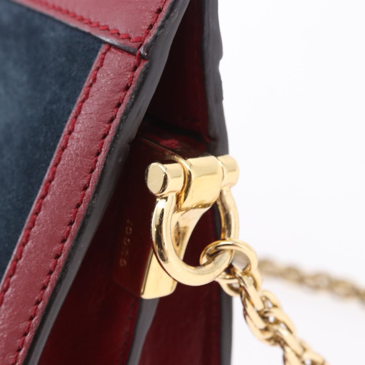 GUCCI Ophdia GG Chain Shoulder Bag Suede Navy 503877 Auth ka6243V