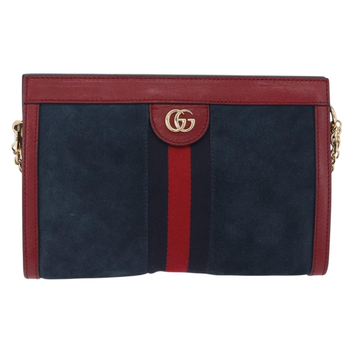 GUCCI Ophdia GG Chain Shoulder Bag Suede Navy 503877 Auth ka6243V
