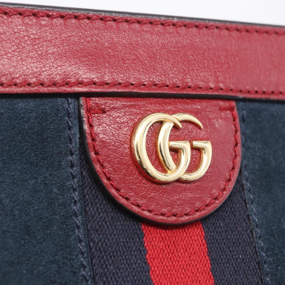 GUCCI Ophdia GG Chain Shoulder Bag Suede Navy 503877 Auth ka6243V