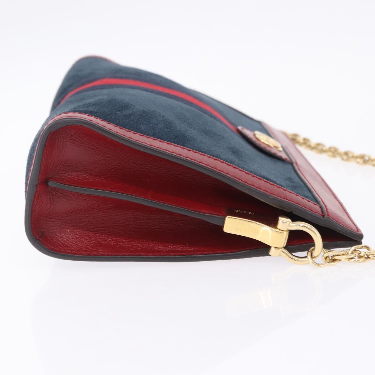 GUCCI Ophdia GG Chain Shoulder Bag Suede Navy 503877 Auth ka6243V