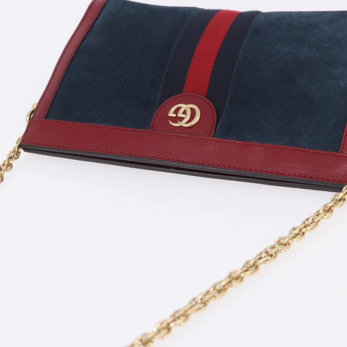 GUCCI Ophdia GG Chain Shoulder Bag Suede Navy 503877 Auth ka6243V
