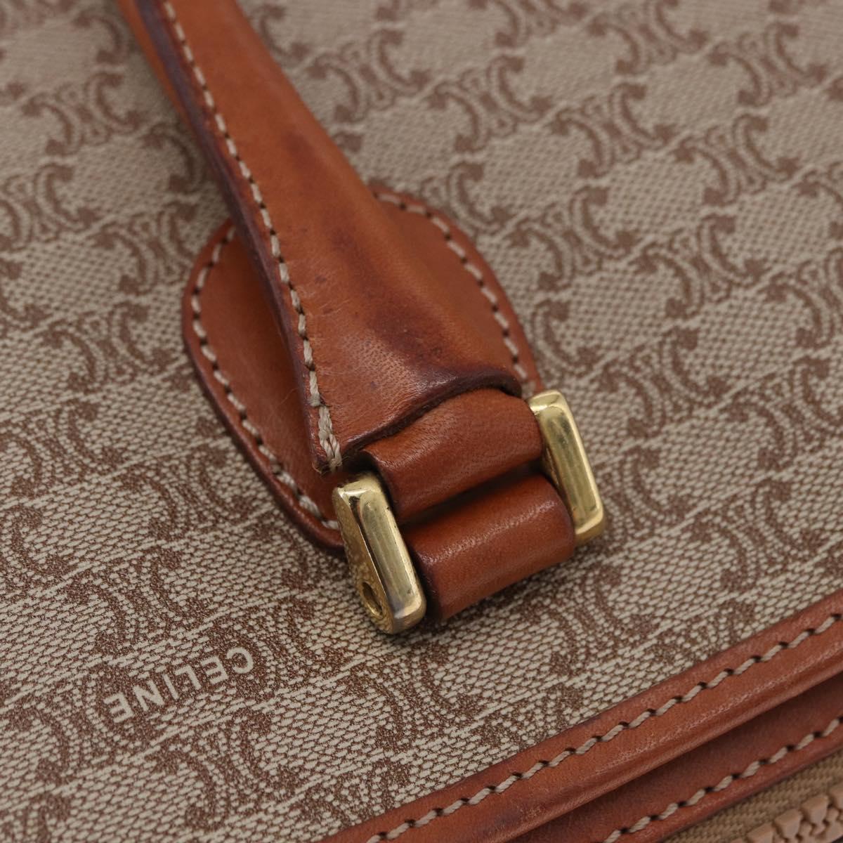 CELINE Macadam Hand Bag PVC Leather Beige Gold Tone Auth ka6244A