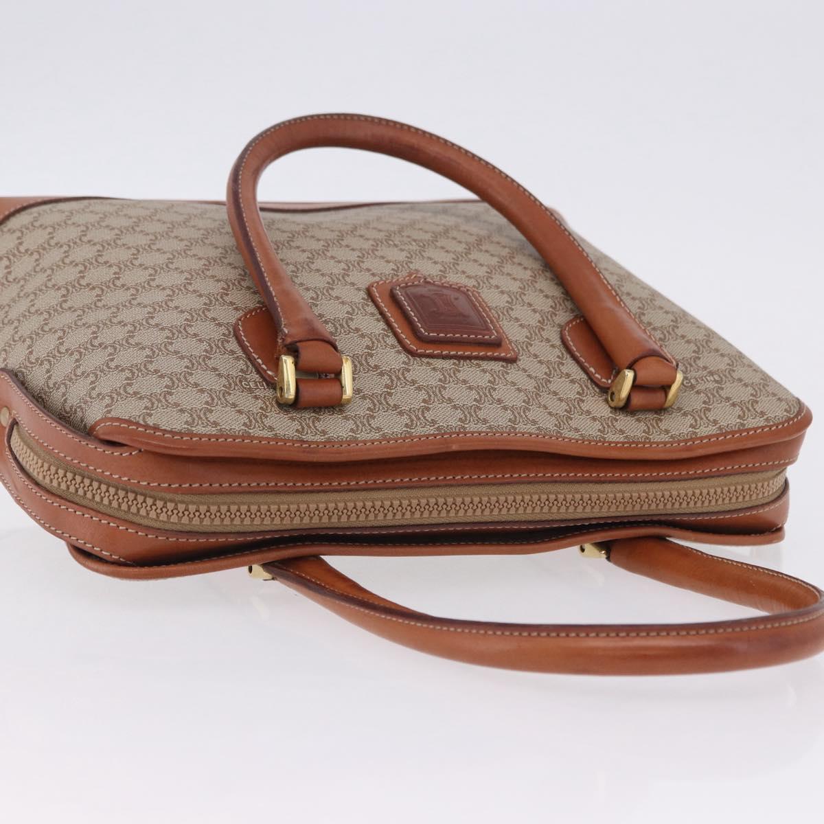 CELINE Macadam Hand Bag PVC Leather Beige Gold Tone Auth ka6244A
