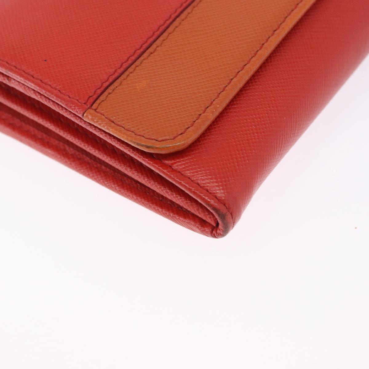 PRADA Chain Shoulder Wallet Saffiano Leather Orange Gold Tone Auth ka6249