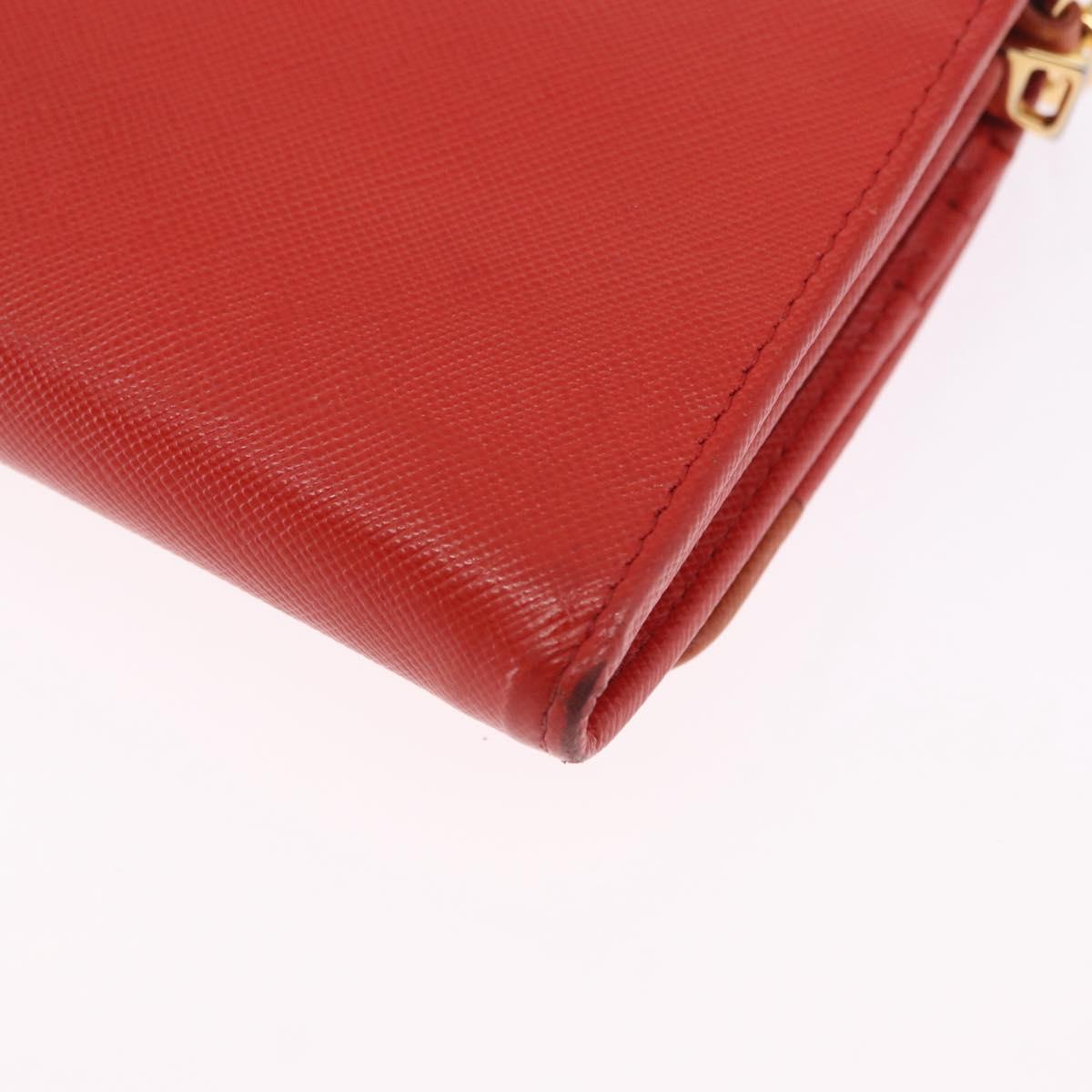 PRADA Chain Shoulder Wallet Saffiano Leather Orange Gold Tone Auth ka6249