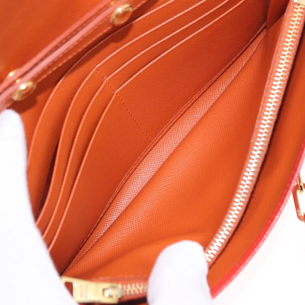 PRADA Chain Shoulder Wallet Saffiano Leather Orange Gold Tone Auth ka6249