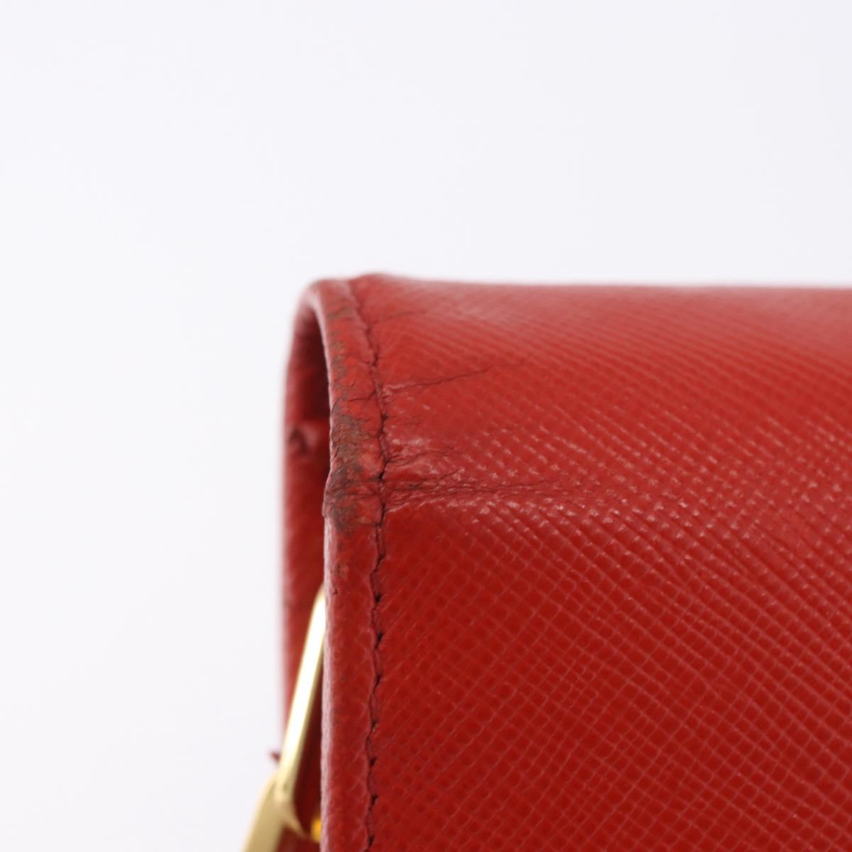 PRADA Chain Shoulder Wallet Saffiano Leather Orange Gold Tone Auth ka6249