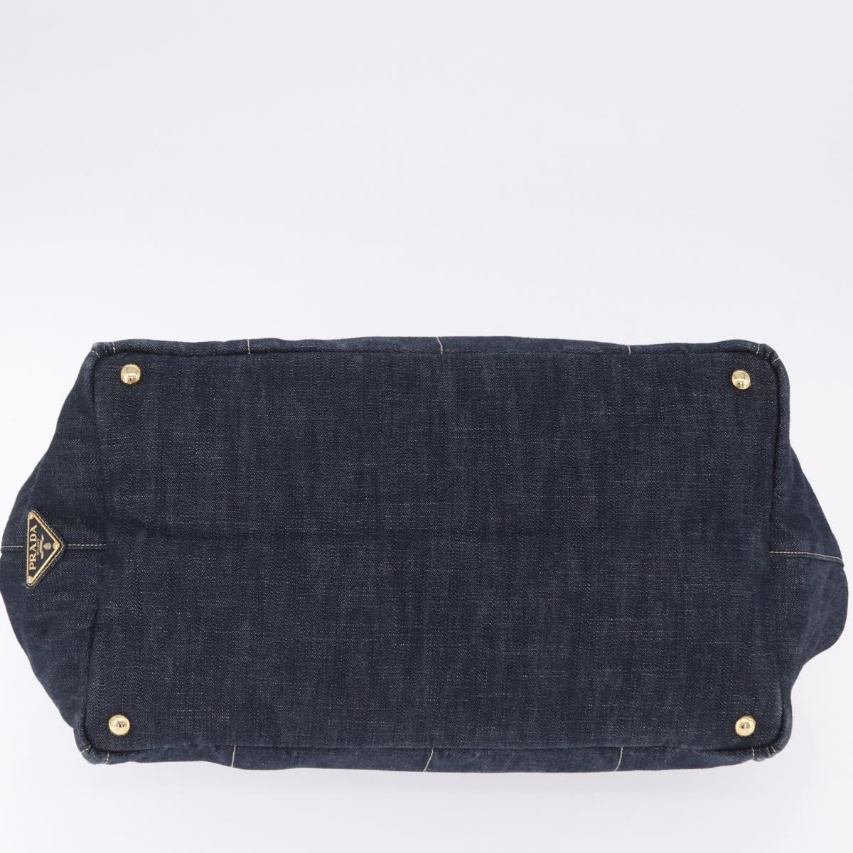 PRADA Canapa GM Hand Bag Denim Blue Gold Tone Auth ka6253V