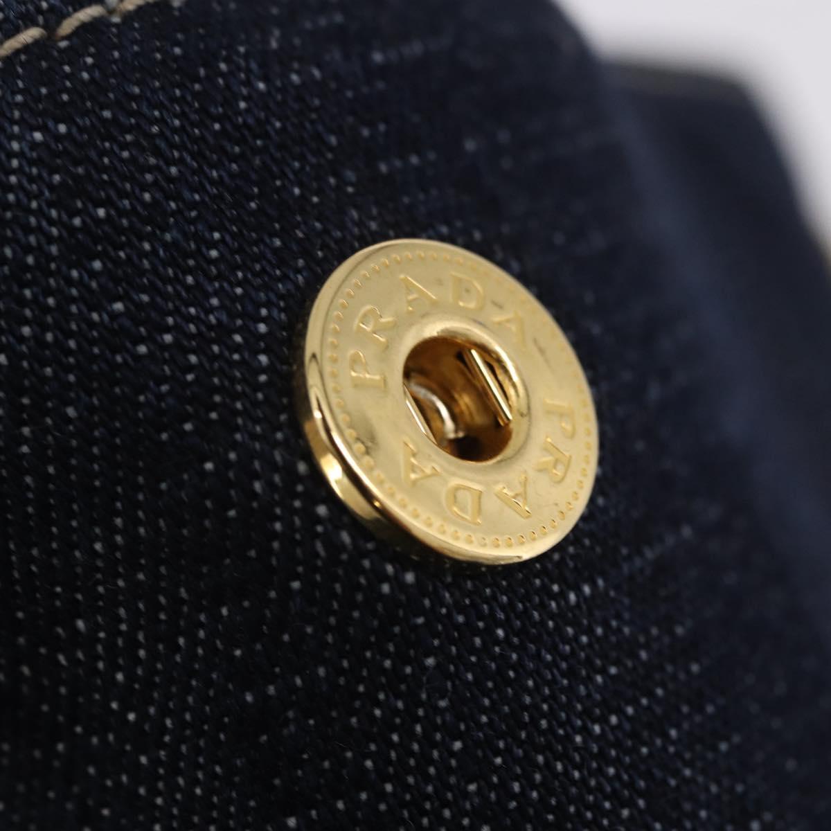 PRADA Canapa GM Hand Bag Denim Blue Gold Tone Auth ka6253V