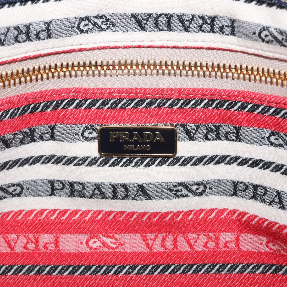 PRADA Canapa GM Hand Bag Denim Blue Gold Tone Auth ka6253V