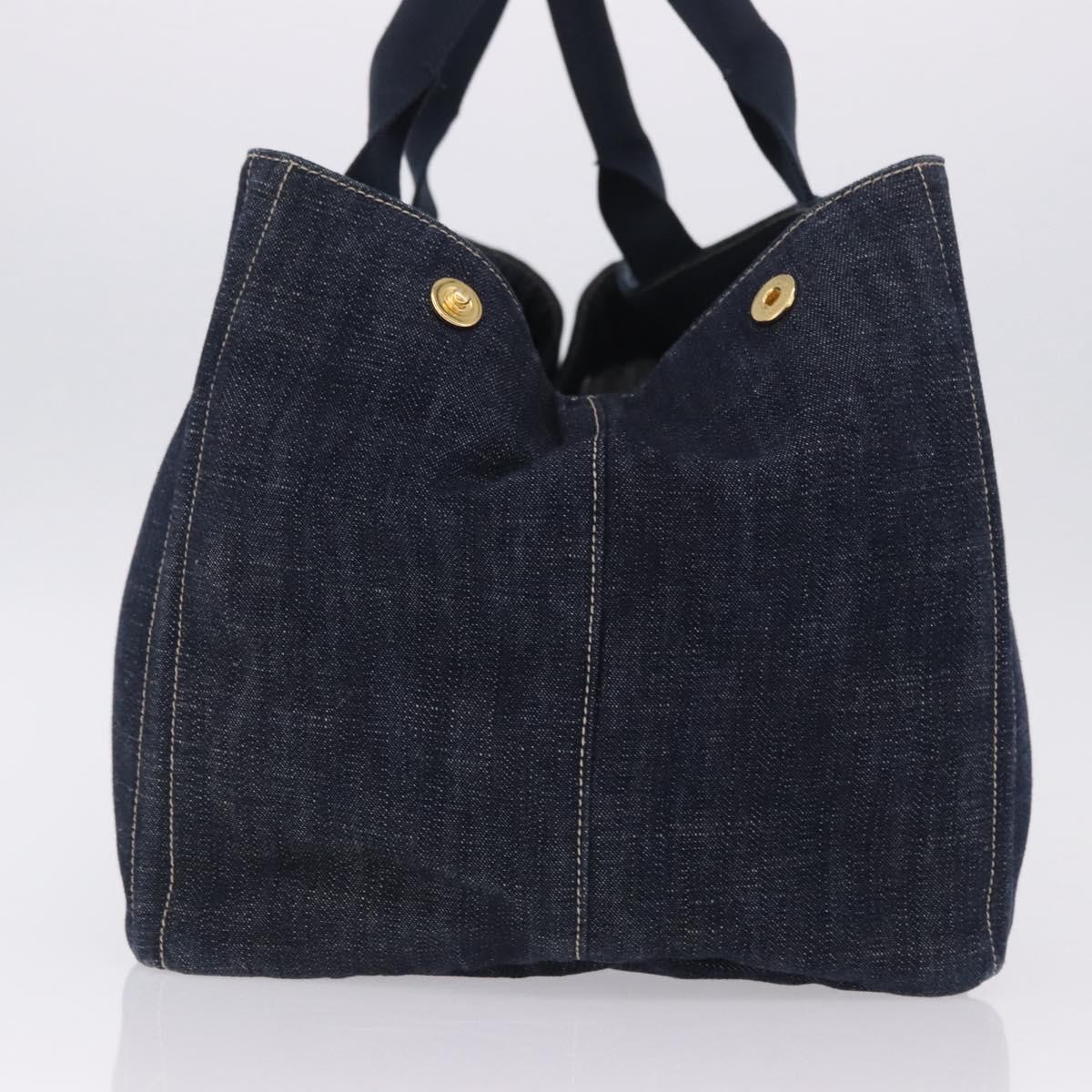 PRADA Canapa GM Hand Bag Denim Blue Gold Tone Auth ka6253V