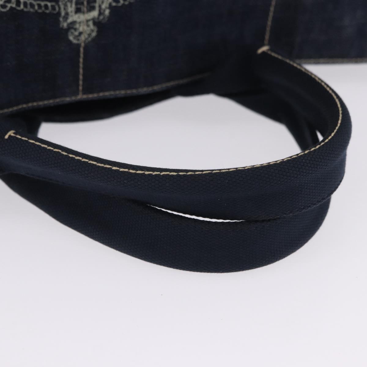 PRADA Canapa GM Hand Bag Denim Blue Gold Tone Auth ka6253V