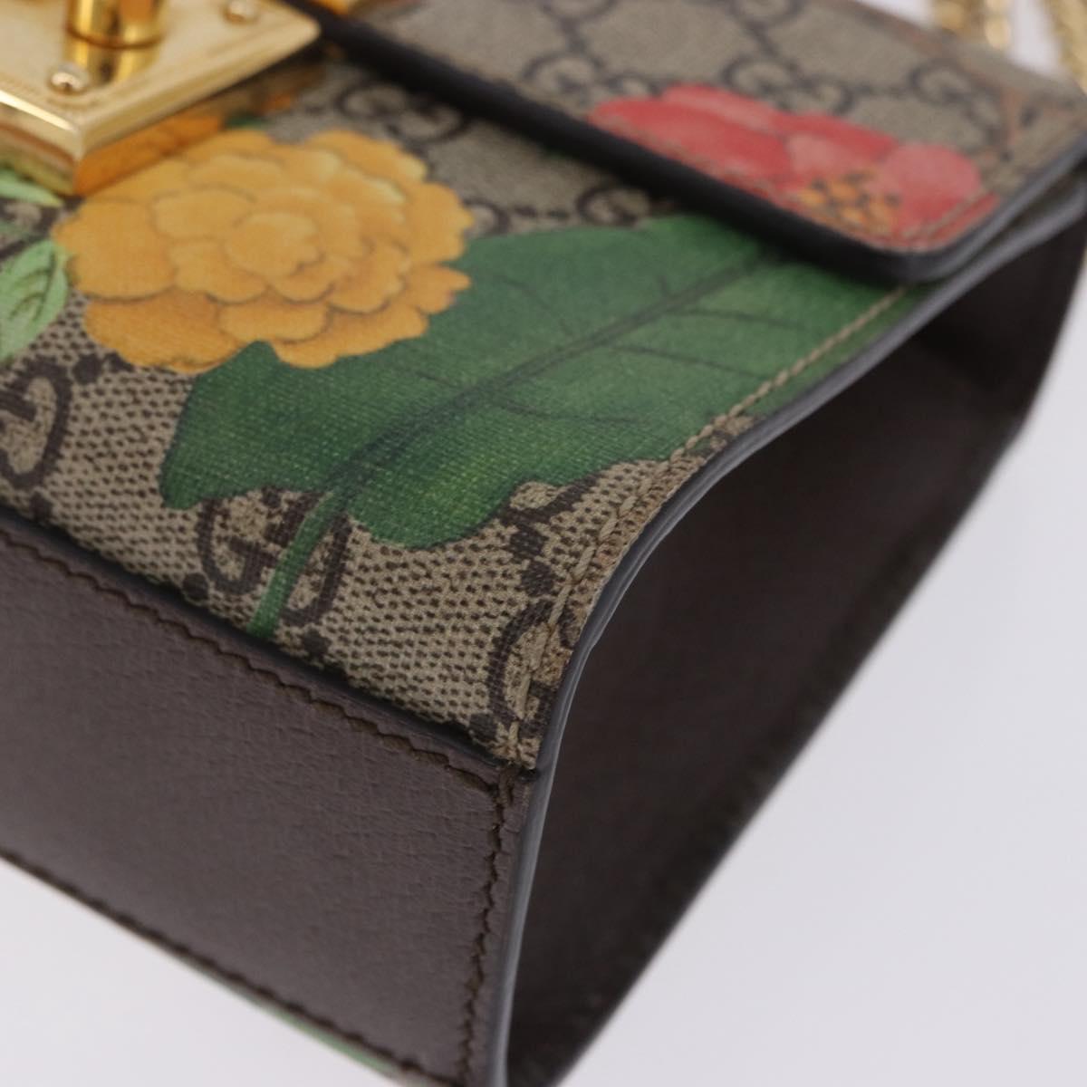 GUCCI GG Supreme Padlock Chain Shoulder Bag PVC Beige Gold 409487 Auth ka6254V
