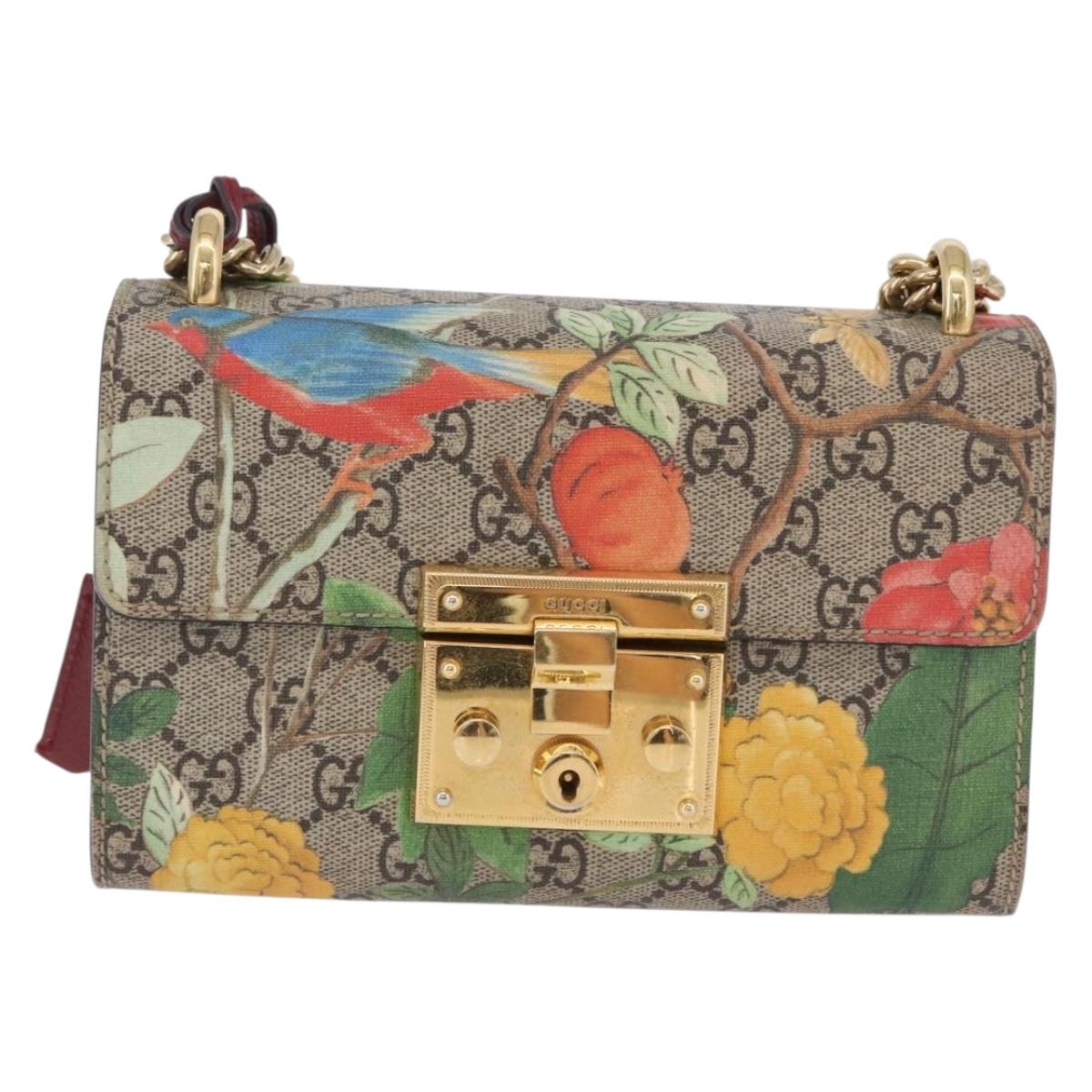 GUCCI GG Supreme Padlock Chain Shoulder Bag PVC Beige Gold 409487 Auth ka6254V