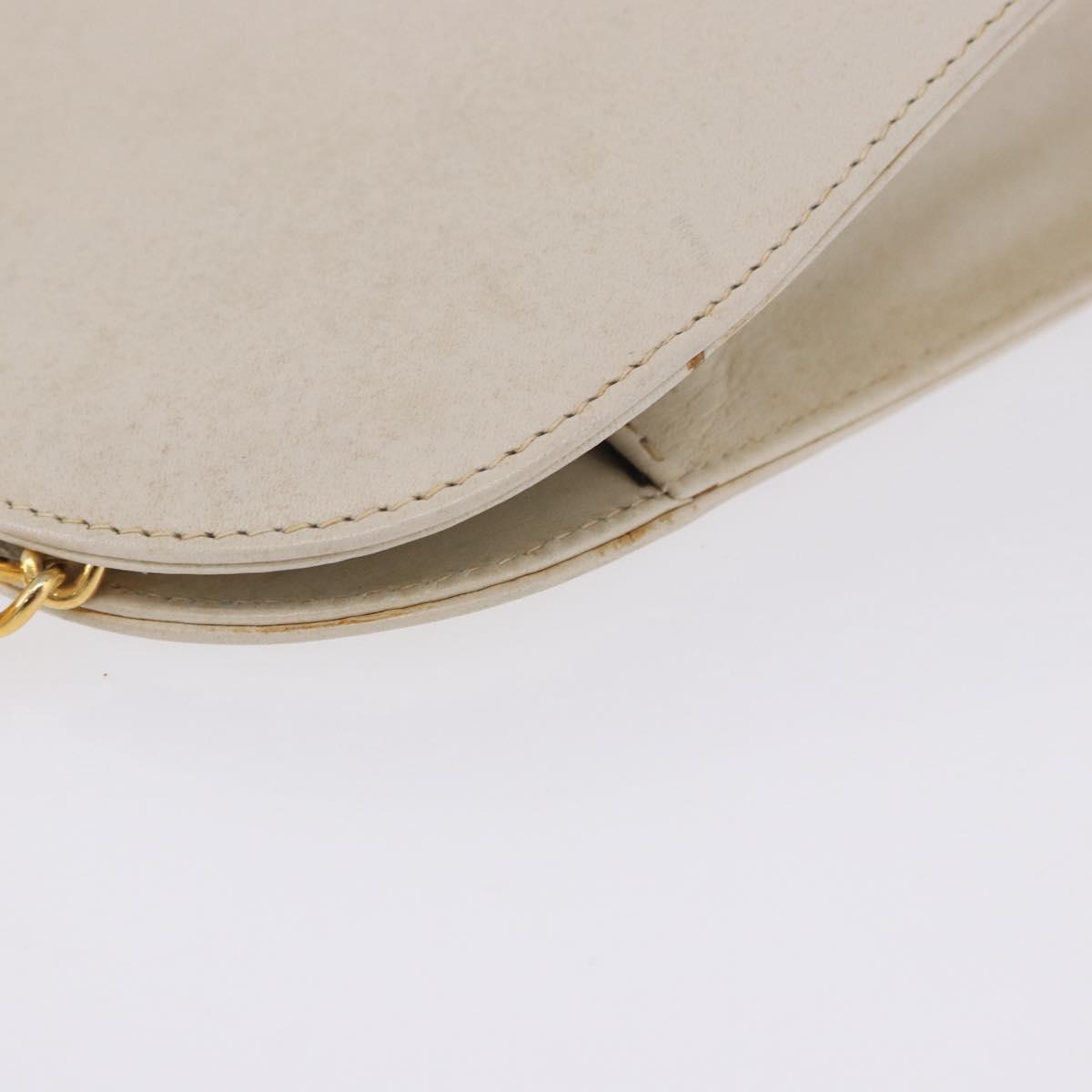 Salvatore Ferragamo Gancini Chain Shoulder Bag Leather White Gold Auth ka6255