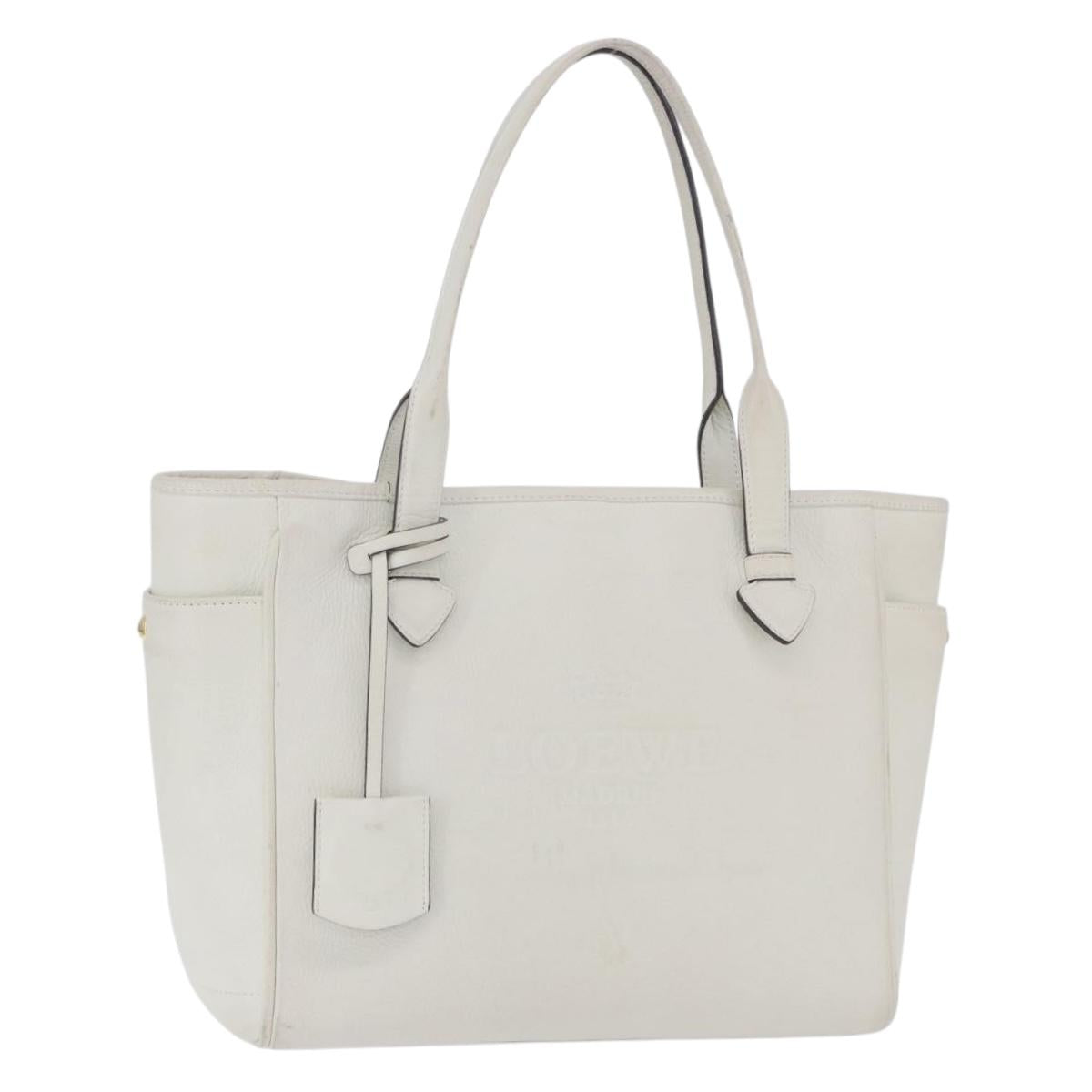 LOEWE Tote Bag Leather White Gold Tone Auth ka6256