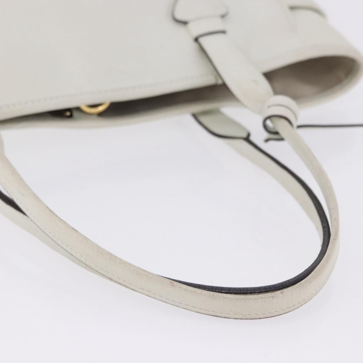 LOEWE Tote Bag Leather White Gold Tone Auth ka6256