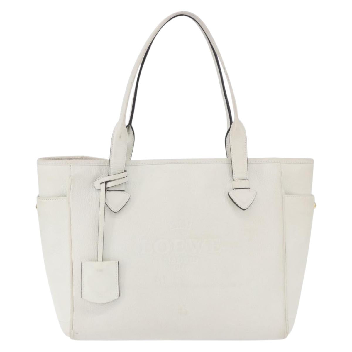 LOEWE Tote Bag Leather White Gold Tone Auth ka6256