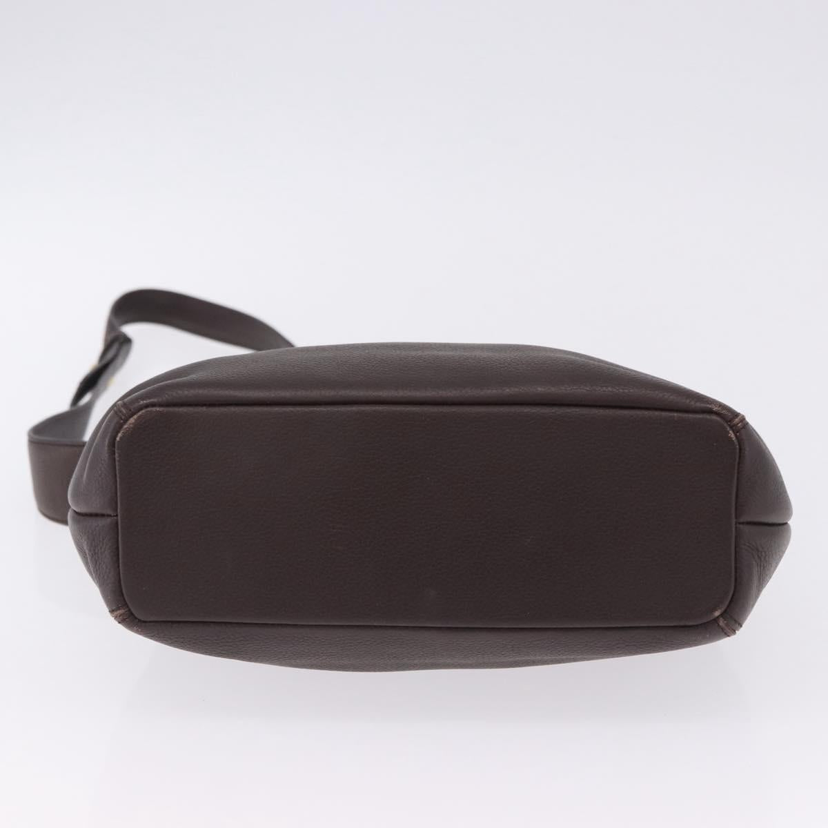 LOEWE Shoulder Bag Leather Dark Brown Gold Tone Auth ka6261A