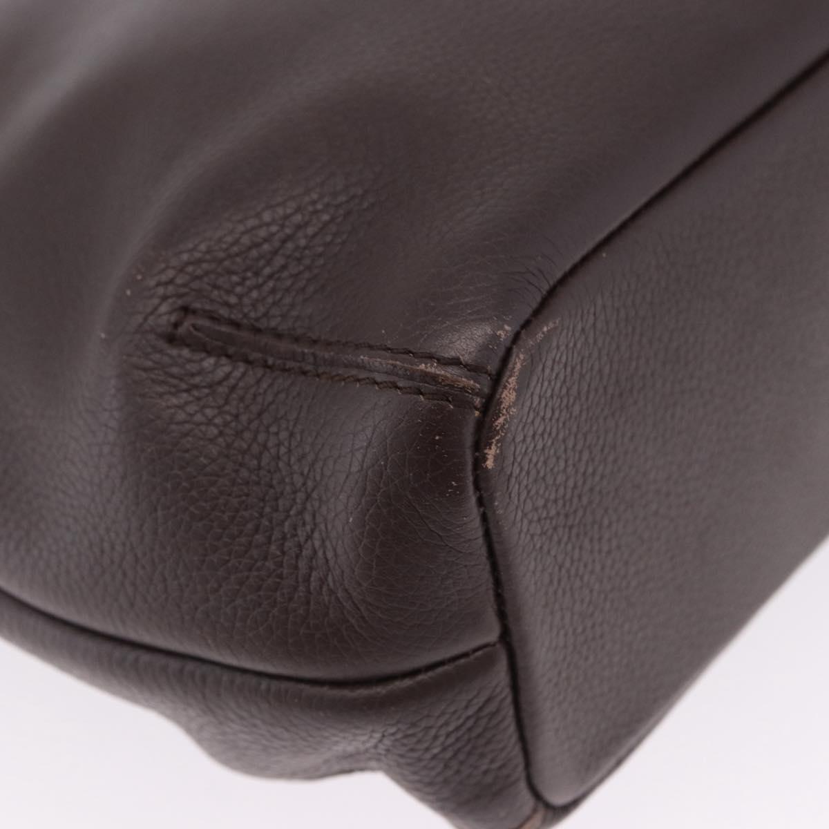 LOEWE Shoulder Bag Leather Dark Brown Gold Tone Auth ka6261A