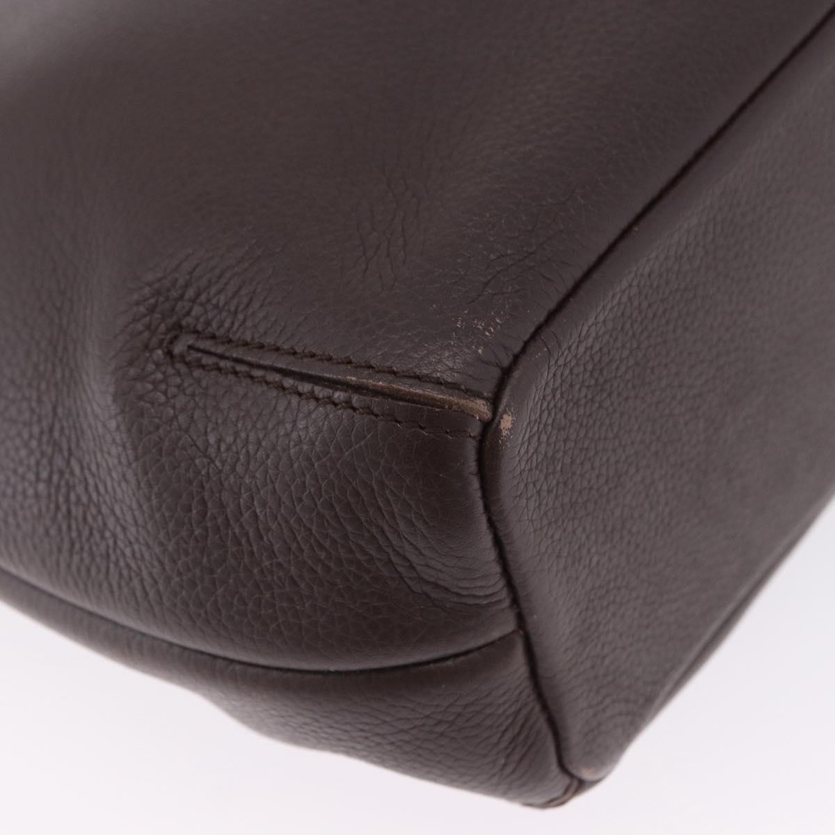 LOEWE Shoulder Bag Leather Dark Brown Gold Tone Auth ka6261A