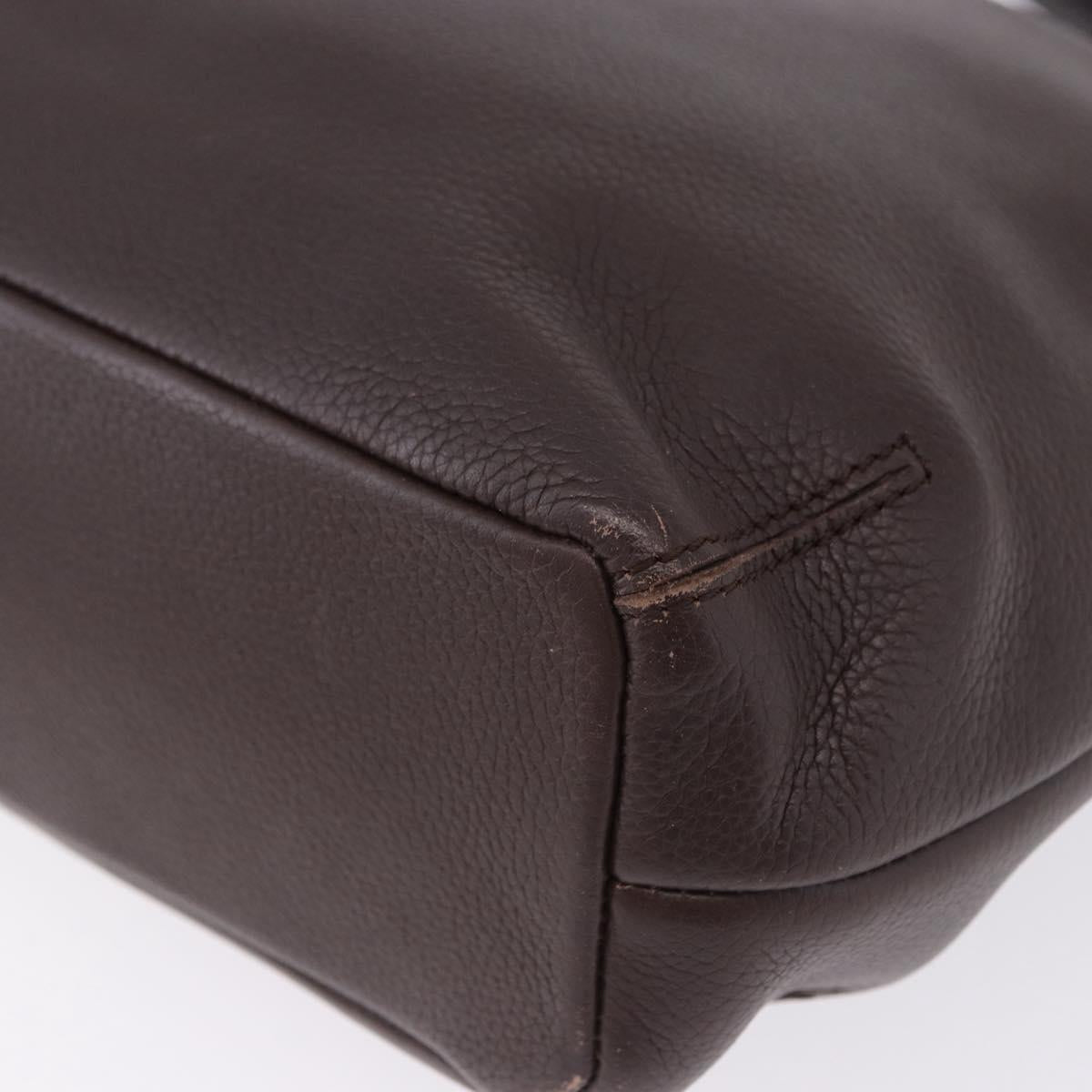 LOEWE Shoulder Bag Leather Dark Brown Gold Tone Auth ka6261A