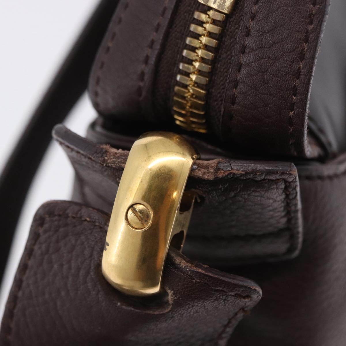 LOEWE Shoulder Bag Leather Dark Brown Gold Tone Auth ka6261A