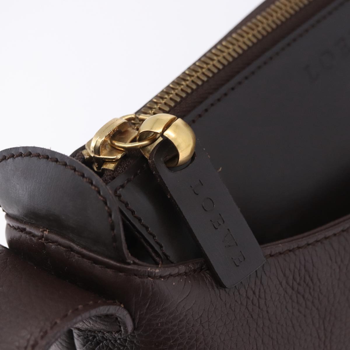 LOEWE Shoulder Bag Leather Dark Brown Gold Tone Auth ka6261A