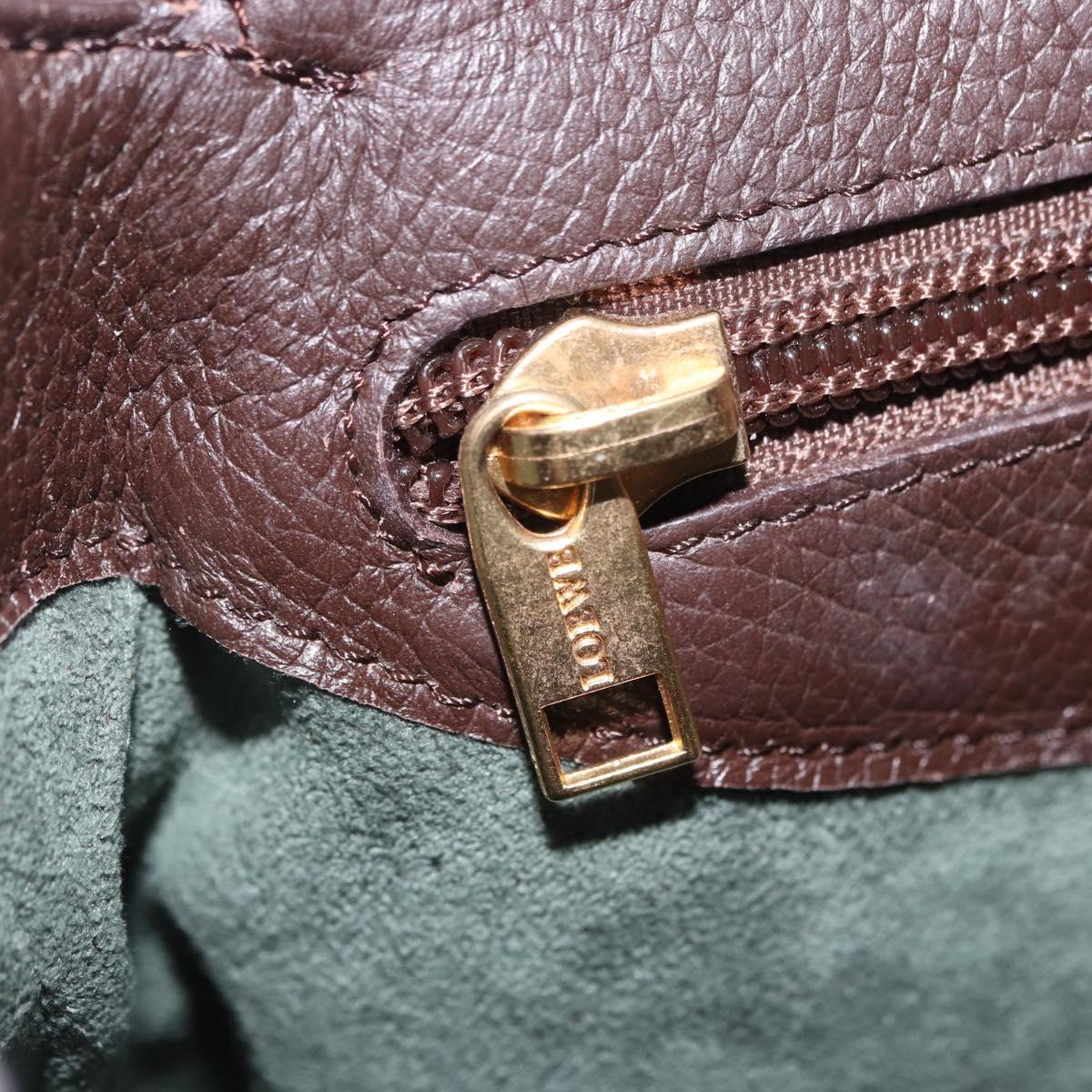 LOEWE Shoulder Bag Leather Dark Brown Gold Tone Auth ka6261A