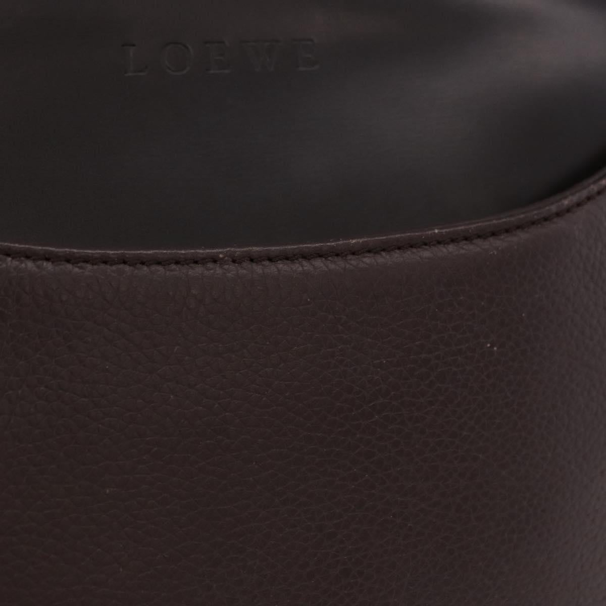 LOEWE Shoulder Bag Leather Dark Brown Gold Tone Auth ka6261A