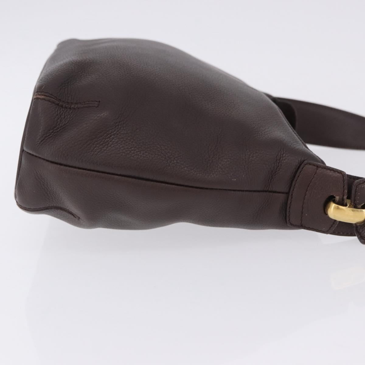 LOEWE Shoulder Bag Leather Dark Brown Gold Tone Auth ka6261A