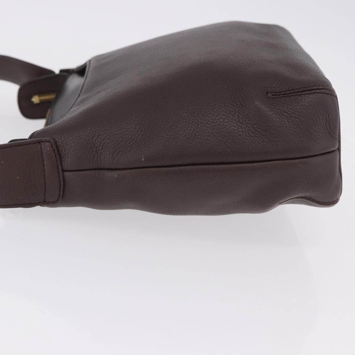 LOEWE Shoulder Bag Leather Dark Brown Gold Tone Auth ka6261A