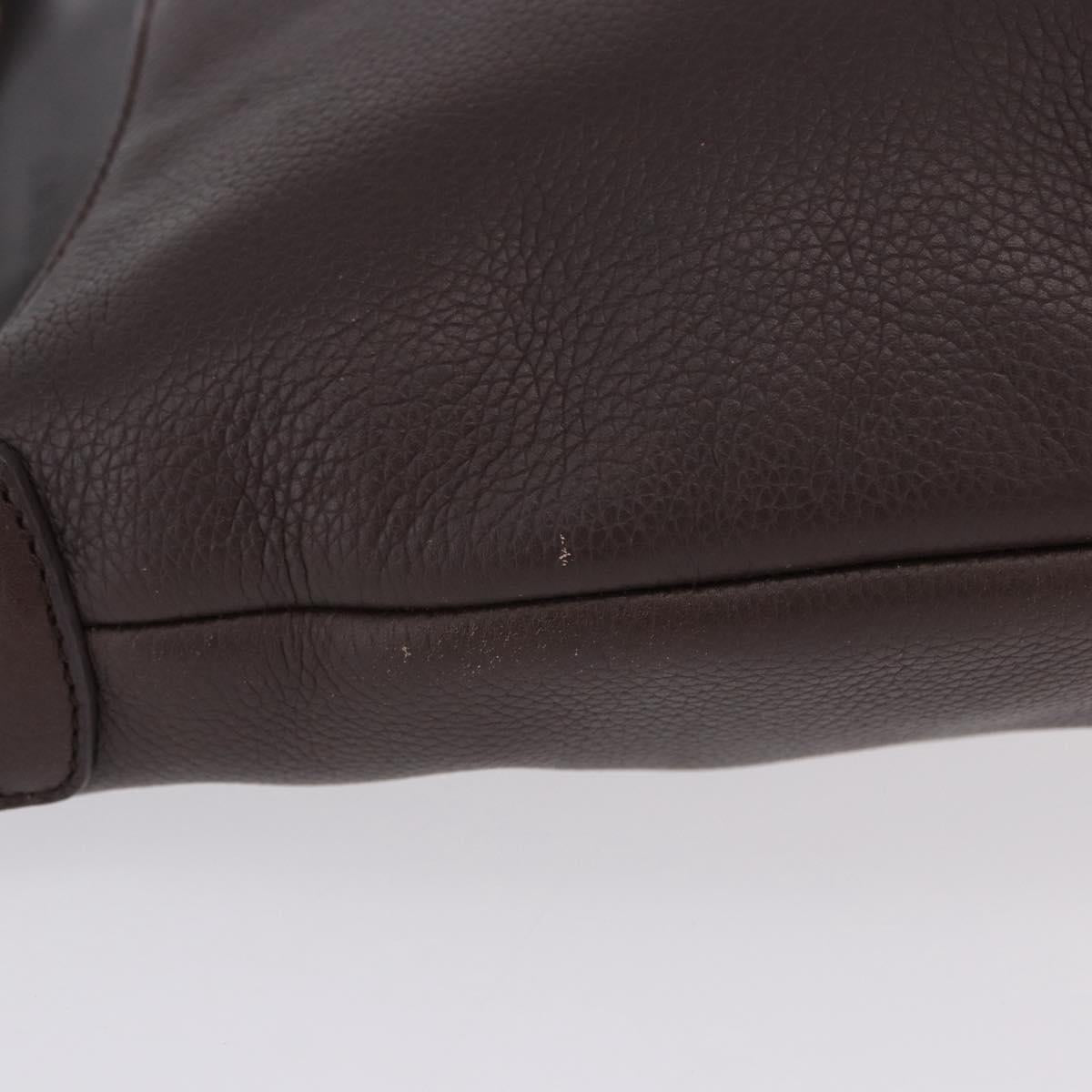 LOEWE Shoulder Bag Leather Dark Brown Gold Tone Auth ka6261A
